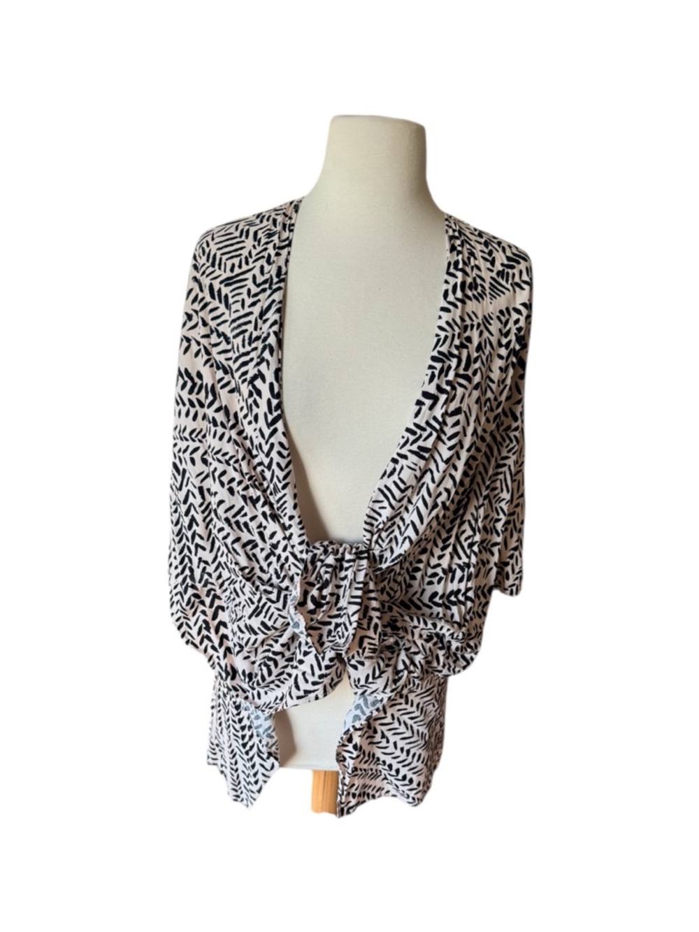 Sseko Ivory and Black Rayon Multi-Way Shawl with Sleeves